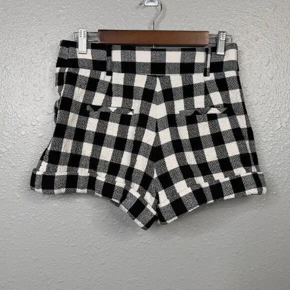 Veronica Beard Black, White Preppy Carito Gingham Rolled-Cuff Shorts / Size-4 - Picture 3 of 7